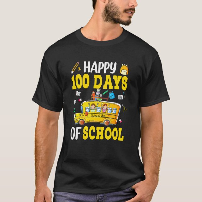 T-shirt 100 Days School Bus 100 Days Of School Boys Kids T (Devant)