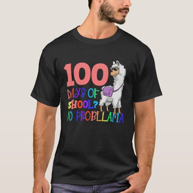 T-shirt 100 Days School No Sample Llama Teacher Or Student (Devant)