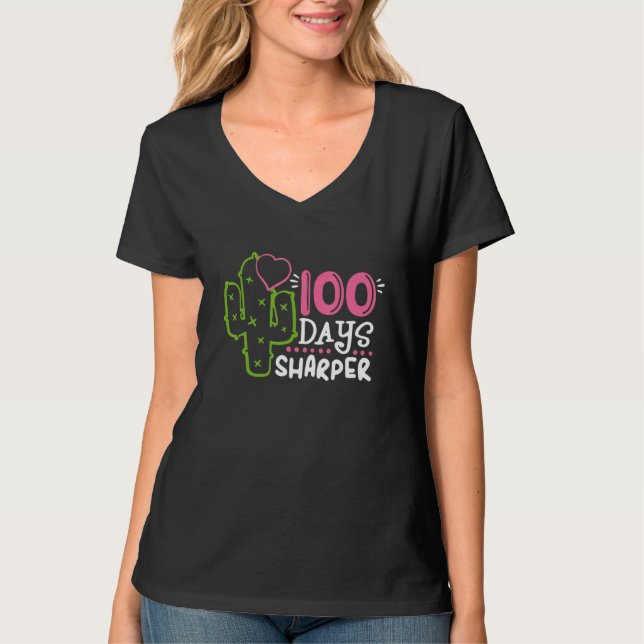 T-shirt 100 Days Sharper Happy 100th Day Of School Cactus  (Devant)