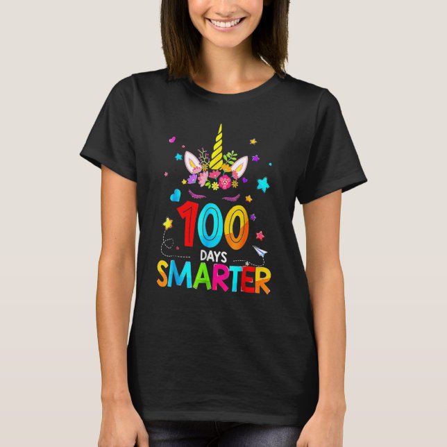 T-shirt 100 Days Smarter 100th Day Of School Unicorn Stude (Devant)