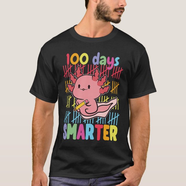 T-shirt 100 Days Smarter Axolotl 100th Day Of School Girls (Devant)