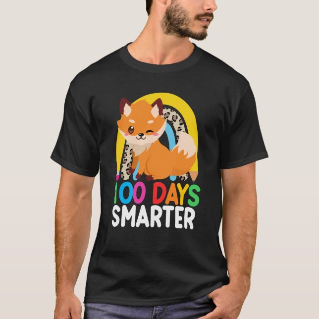 T-shirt 100 Days Smarter Cute Animal Fox 100 Days Of Schoo (Devant)