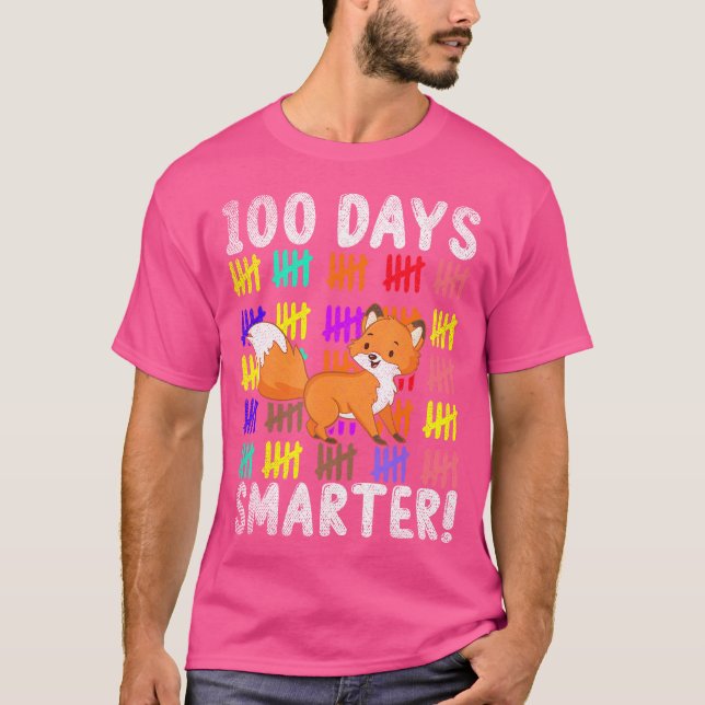 T-shirt 100 Days Smarter Cute Animal Fox 100 Days Of Schoo (Devant)