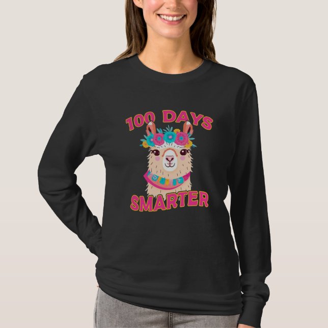 T-shirt 100 Days Smarter Cute Llama 100th Day Of School  1 (Devant)