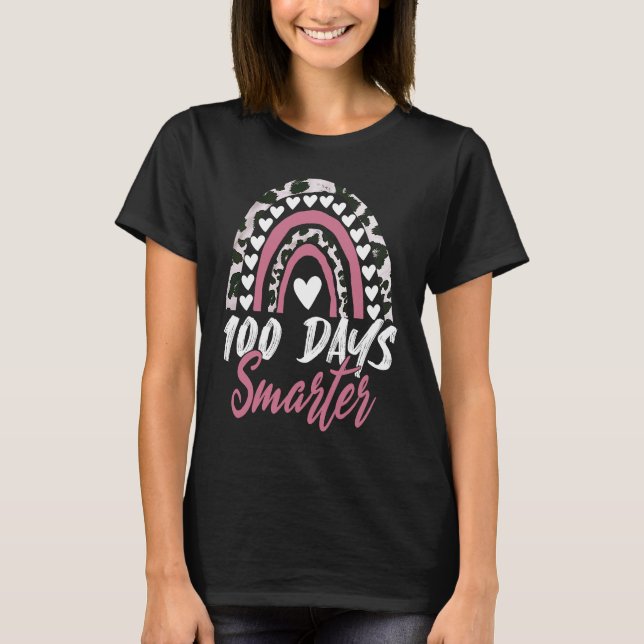 T-shirt 100 Days Smarter Happy 100th Of School Rainbow Leo (Devant)