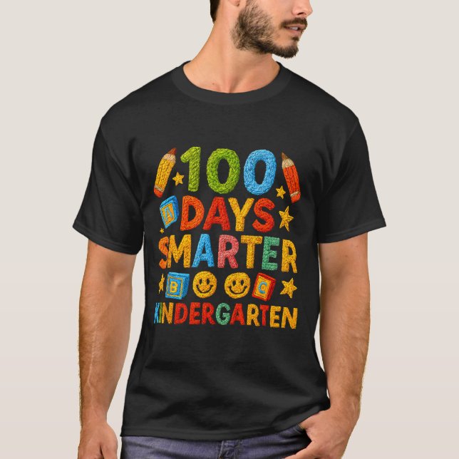 T-shirt 100 Days Smarter Kindergarten Milestone School Ach (Devant)