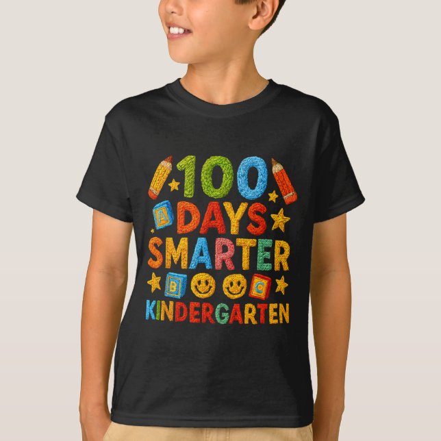 T-shirt 100 Days Smarter Kindergarten Milestone School Ach (Devant)