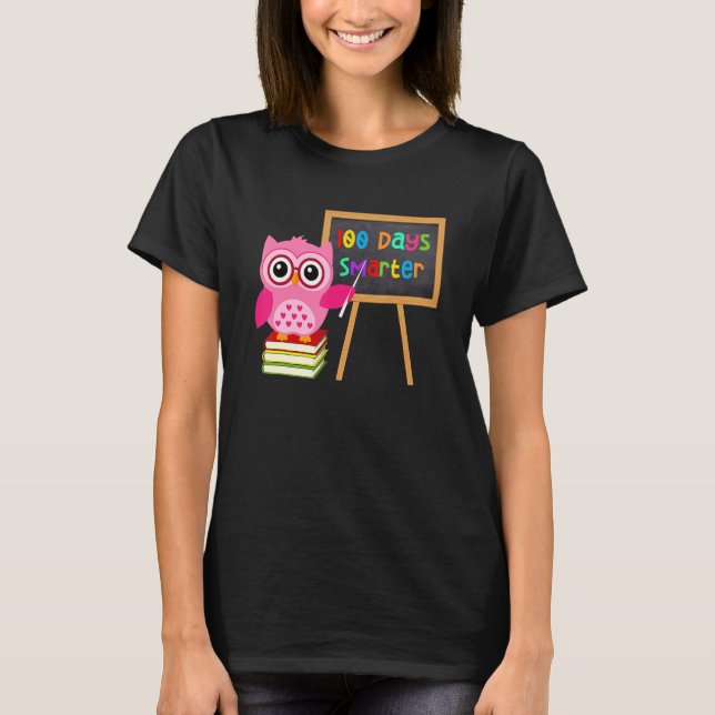 T-shirt 100 Days Smarter Owl Teacher Girls Child 100th Day (Devant)
