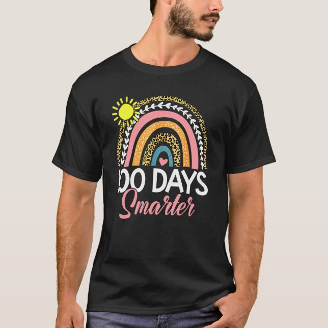 T-shirt 100 Days Smarter Rainbow Leopard Happy 100th Day O (Devant)