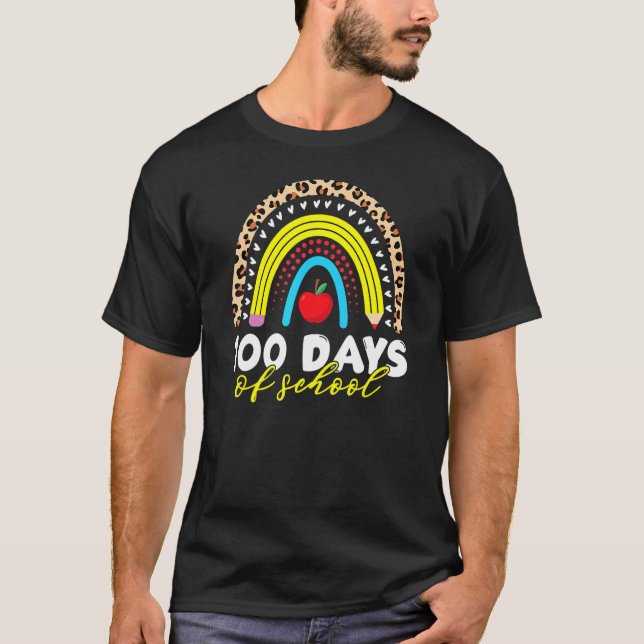 T-shirt 100 Days Smarter Teacher Leopard Rainbow 100th Day (Devant)
