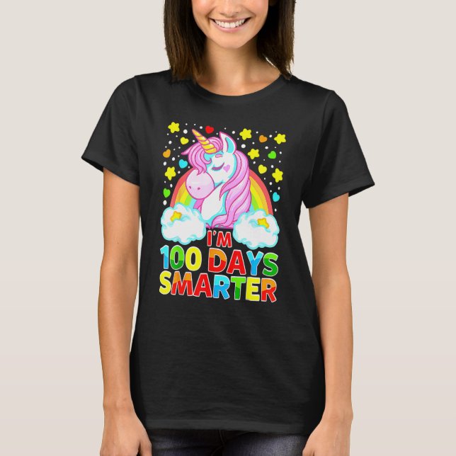 T-shirt 100 Days Smarter Unicorn Girls Teacher Students Ki (Devant)