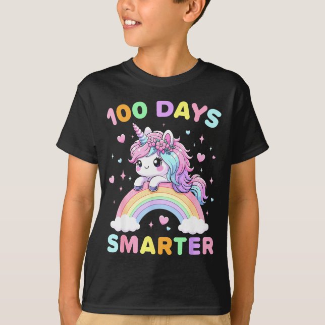 T-shirt 100 Days Smarter Unicorrn 100th Day Of School Kids (Devant)
