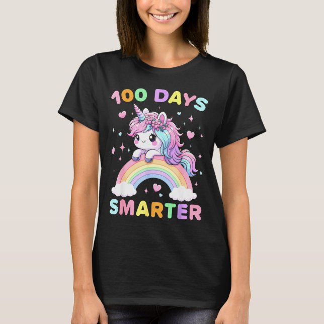 T-shirt 100 Days Smarter Unicorrn 100th Day Of School Kids (Devant)
