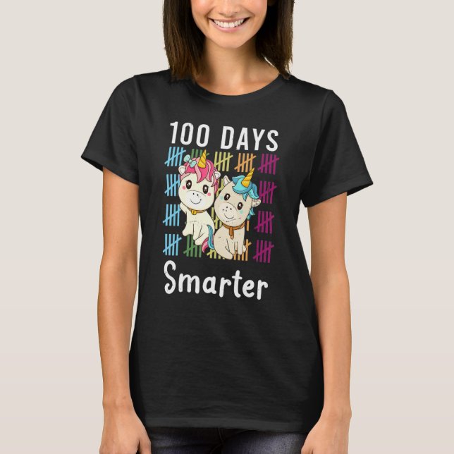 T-shirt 100 Days Smarter Women Girls Unicorn 100th Day Of  (Devant)