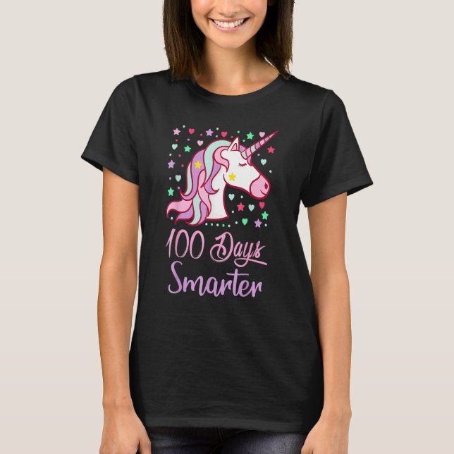T-shirt 100 Days Smarter Women Girls Unicorn 100th Day Of  (Devant)