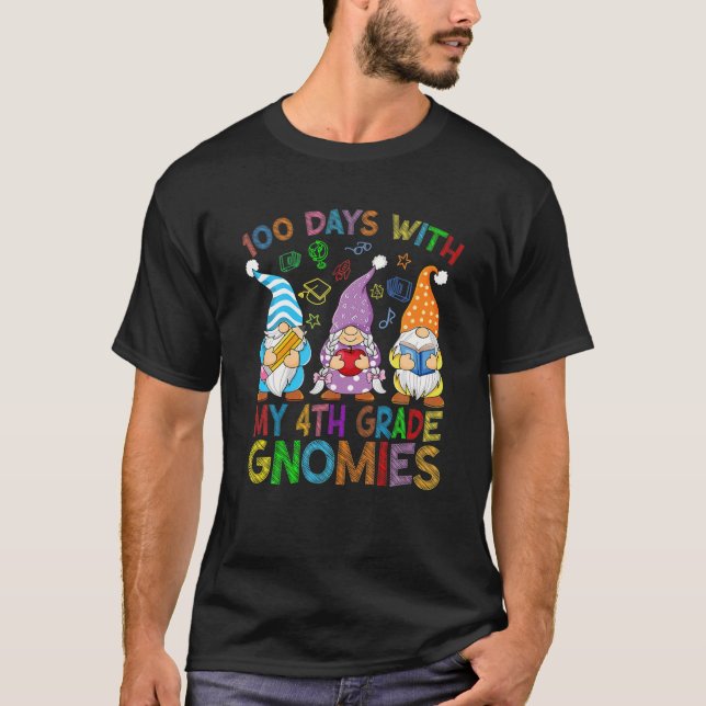T-shirt 100 Days With My 4Th Grade Gnomes Virtual Teachers (Devant)