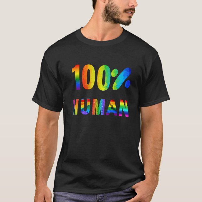 T-shirt 100 Fierté humaine Conception arc-en-ciel (Devant)