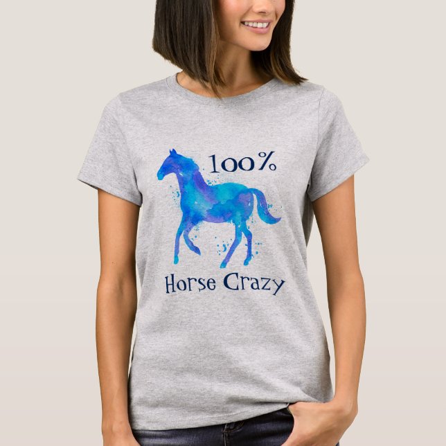 T-shirt 100% Horse Crazy Aquarelle Horse (Devant)