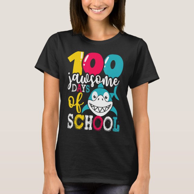 T-shirt 100 Jawsome Jours D'École Requin Étudiants Garçons (Devant)