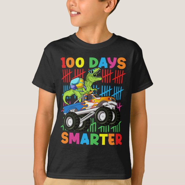 T-shirt 100 Jours Chic Dinosaure Monster Camion Garçons en (Devant)