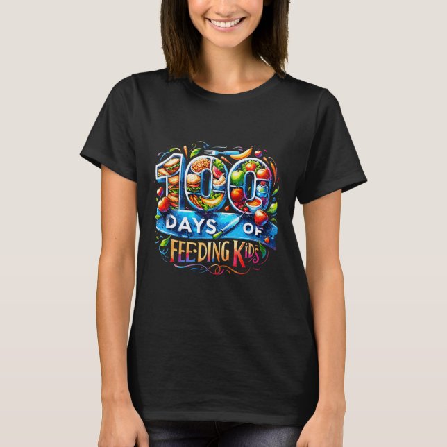 T-shirt 100 Jours D'Alimentation Enfants École Cantine Tra (Devant)