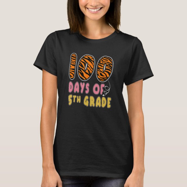 T-shirt 100 Jours De 5E Année Tigre Impression Enseignants (Devant)
