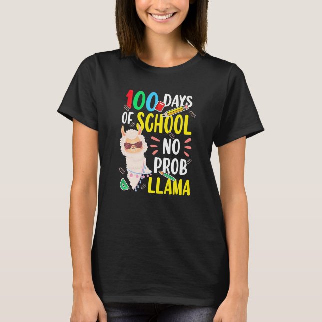 T-shirt 100 Jours de Chemise d'école Pas de problème Llama (Devant)