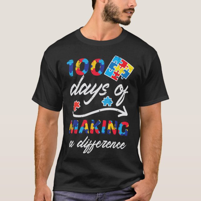 T-shirt 100 jours de différence Autisme Puzzle 100ème jour (Devant)
