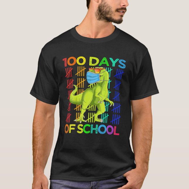 T-shirt 100 Jours De Dinosaure Scolaire Rex Portant Le Mas (Devant)