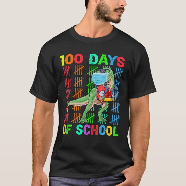 T-shirt 100 Jours De Dinosaure T Rex Avec Masque Sma (Devant)