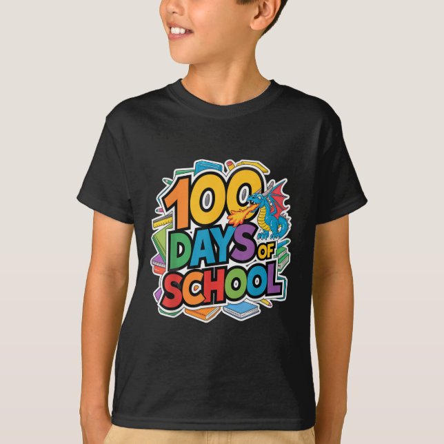 T-shirt 100 Jours De Dragon Scolaire Thème Enfants Enseign (Devant)