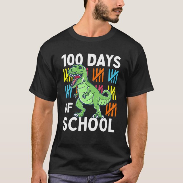 T-shirt 100 Jours De Garçons D'École Dinosaur 100ème Jour  (Devant)