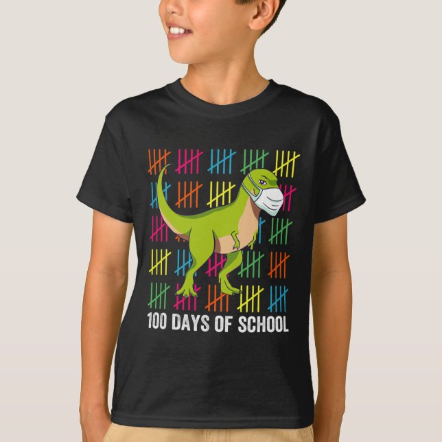T-shirt 100 Jours de l'école Dinosaur Masque Fun Enseignan (Devant)