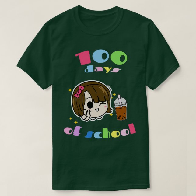 T-shirt 100 Jours de l'école fille bulle thé chocolat (Design devant)