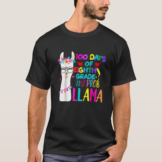 T-shirt 100 Jours De Prof De 8ème Sans Problème Llama Fill (Devant)
