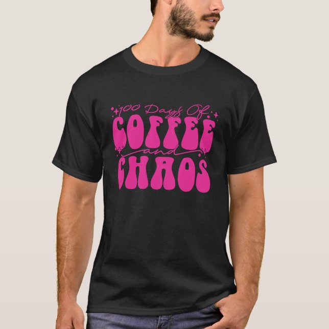 T-shirt 100 jours de professeur d'école de café et de chao (Devant)
