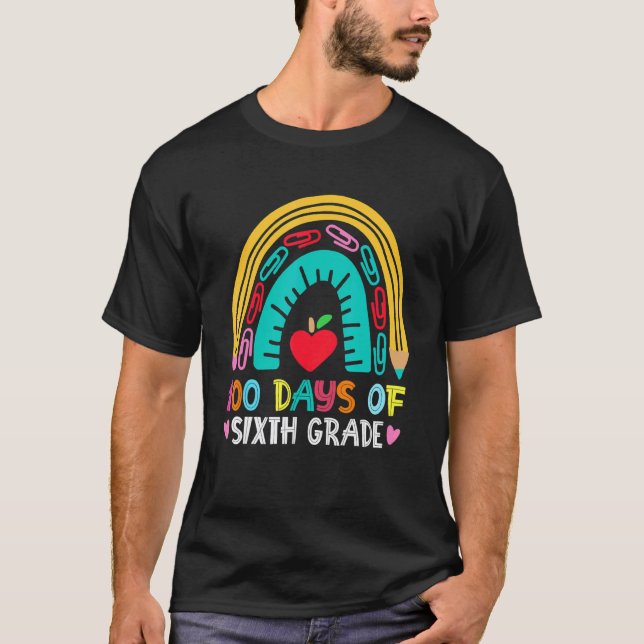 T-shirt 100 jours de professeur d'école de sixième plus in (Devant)