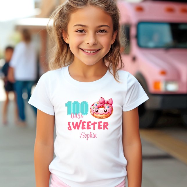 T-Shirt 100 Jours De Scolaire Mignonne Donut Fille Nom (100 Days Of School Cute Sweet Donut Girl Name T-Shirt)