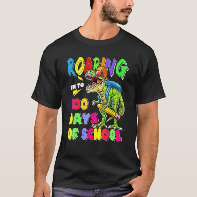 T-shirt 100 Jours De Scolaires Garçons Dinosaur 100e Jour (Devant)