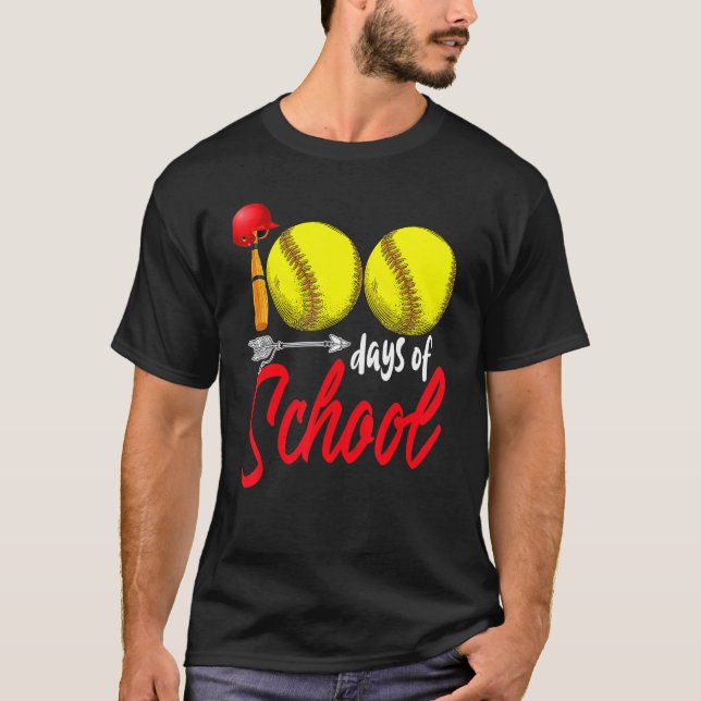 T-shirt 100 Jours De Softball Scolaire Enfants 100ème Jour (Devant)