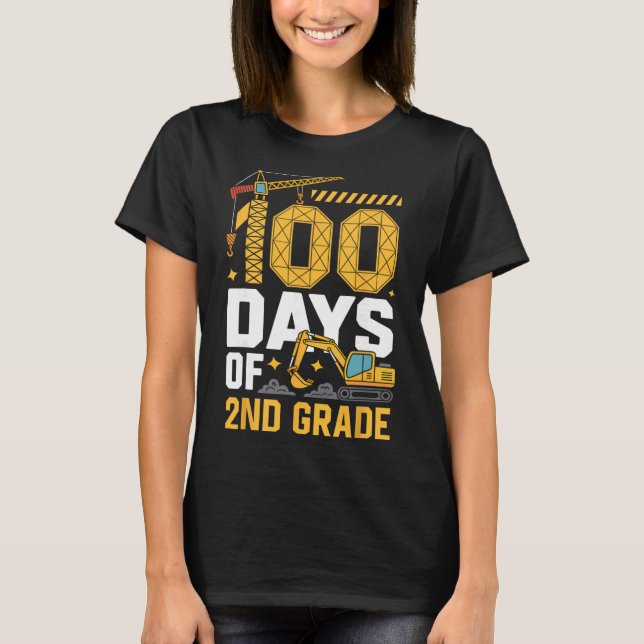 T-shirt 100 jours de véhicule de construction de 2e année  (Devant)