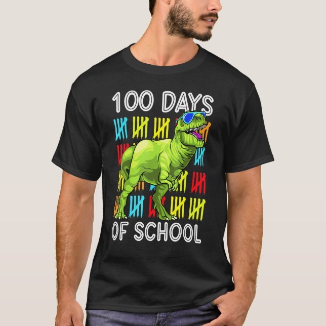 T-shirt 100 Jours D'école 100ème Jour Dino T Rex Professeu (Devant)