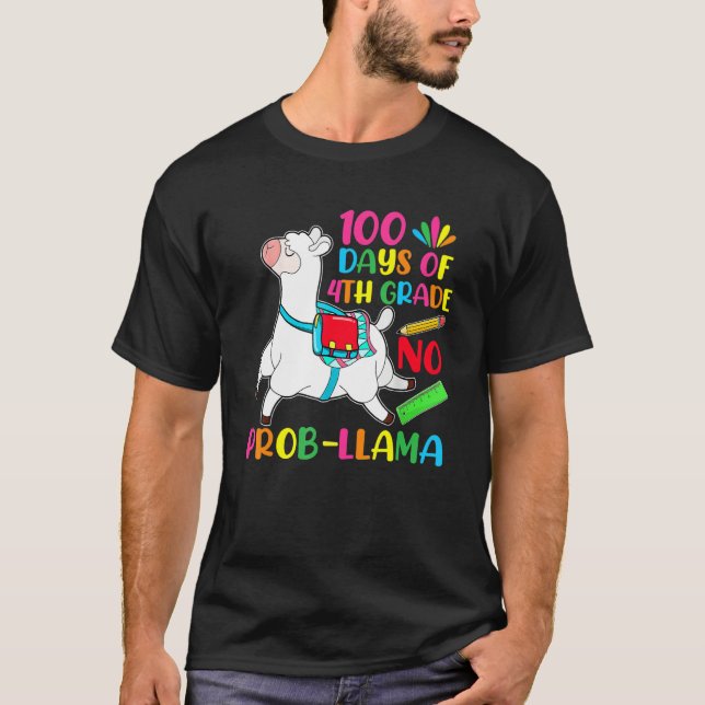 T-shirt 100 jours d'école 4e année pas de problème lama en (Devant)