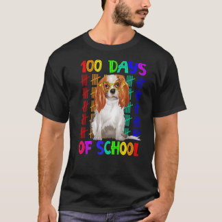 T-shirt 100 Jours D'École Cavalier King Chien Portant Du V