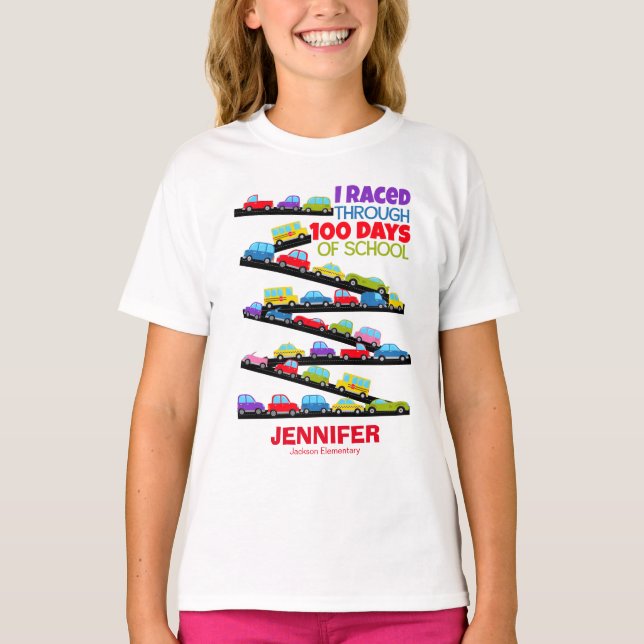 T-shirt 100 Jours d'école Cute Funny Cars (Devant)