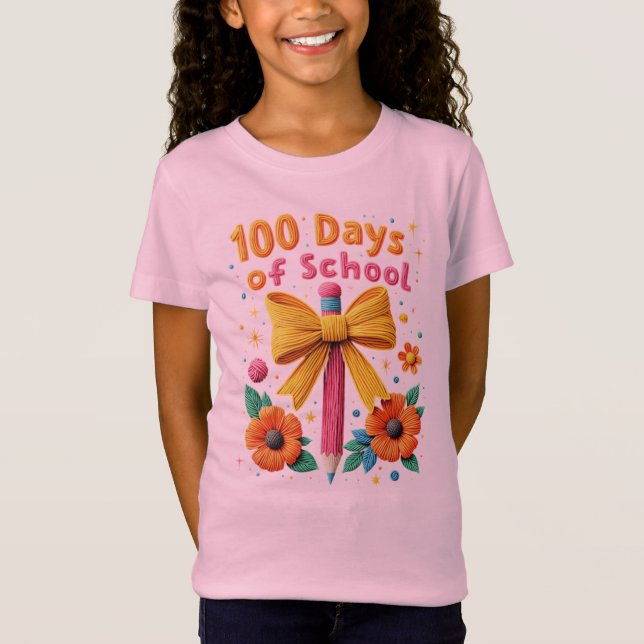 T-Shirt 100 jours d'école - Dessin de crayon floral (Devant)