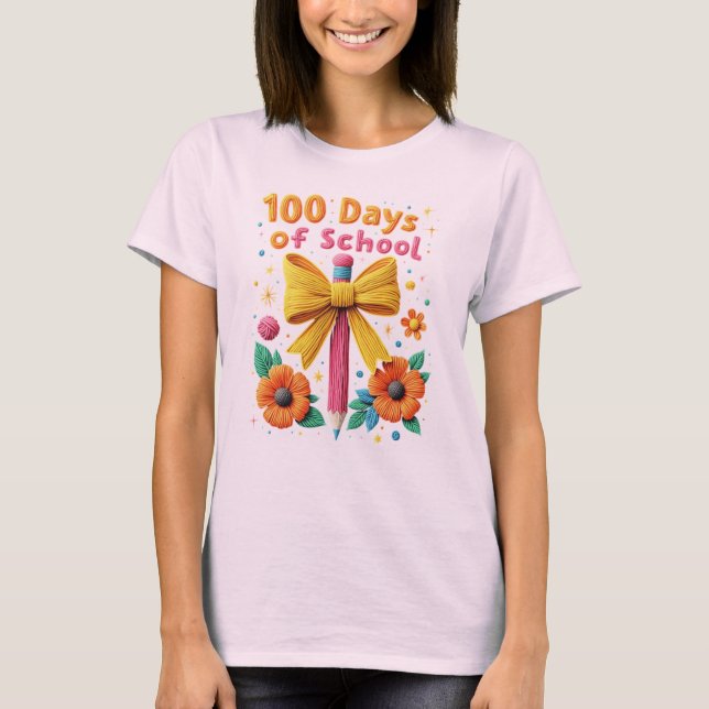 T-shirt 100 jours d'école - Dessin de crayon floral (Devant)