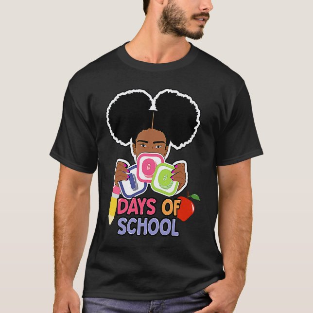 T-shirt 100 Jours D'école Enseignant Afro-Américain Noir  (Devant)