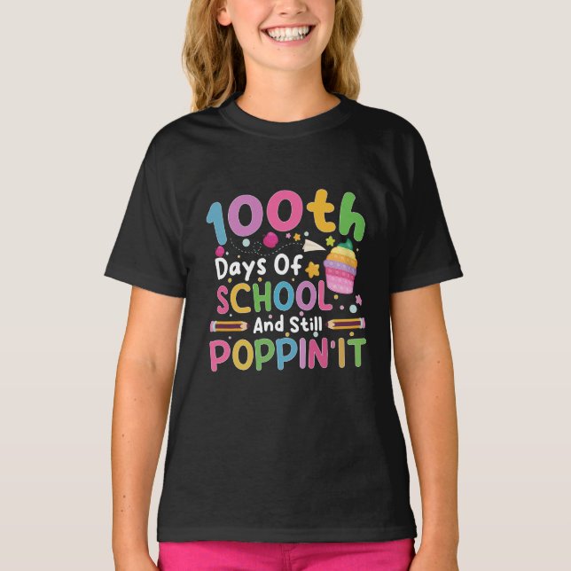 T-shirt 100 jours d'école et fille toujours branchée  (Devant)