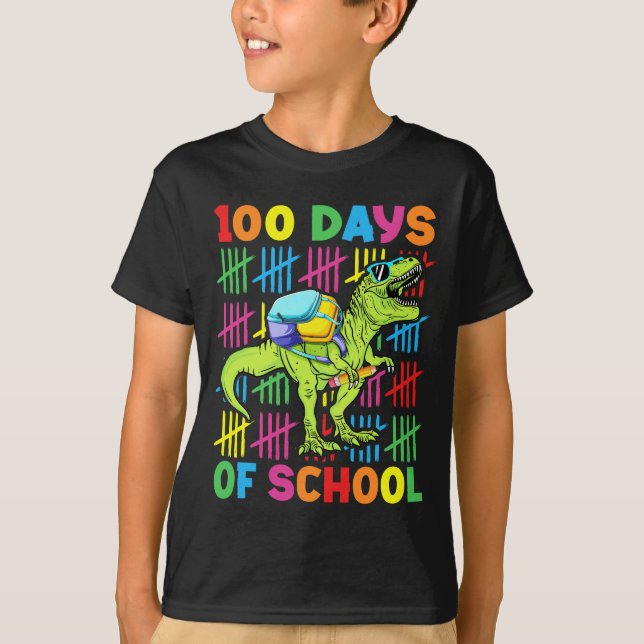 T-shirt 100 jours d'école Jour 100 Dinosaure Garçons Enfan (Devant)